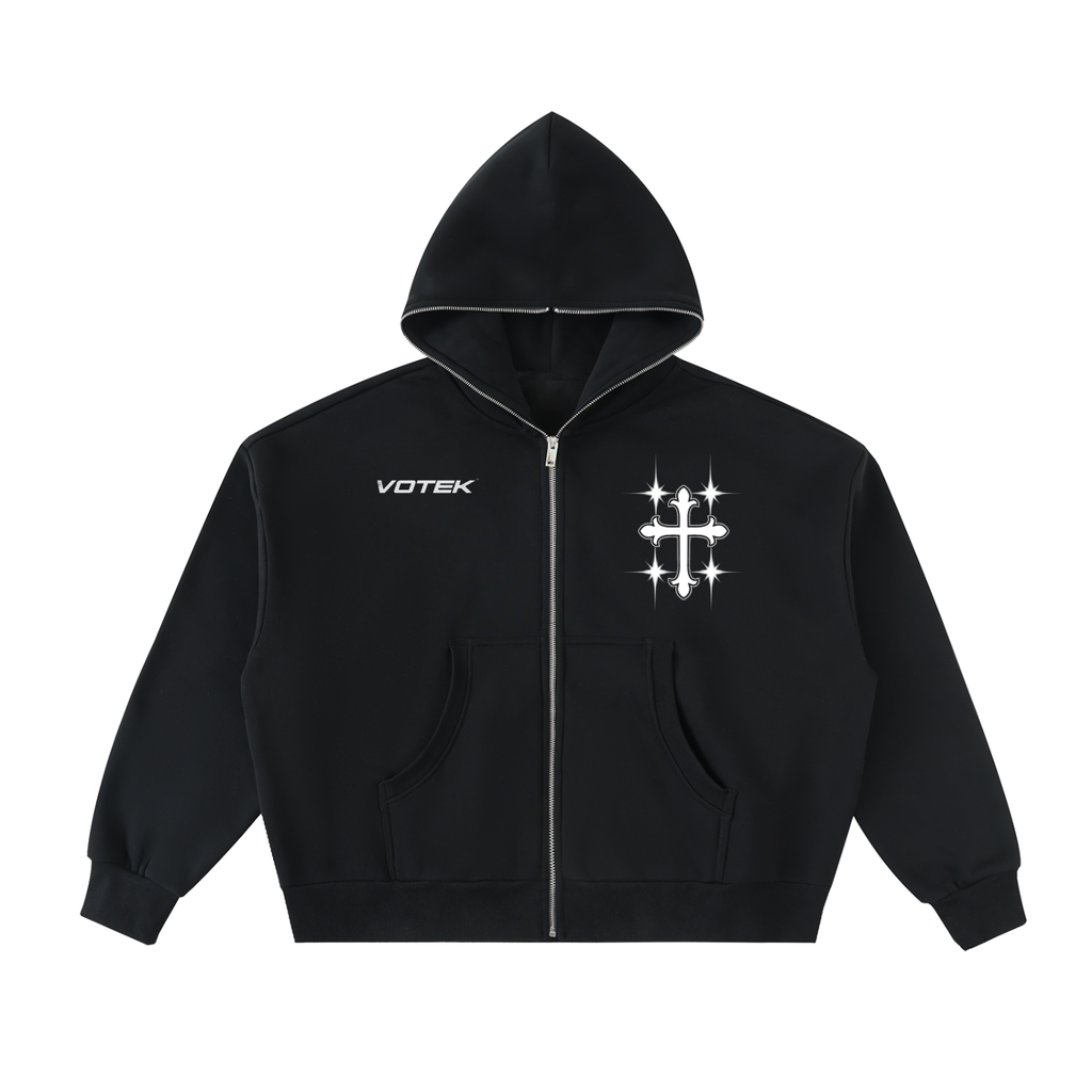 Fleeced Full-Zip Boxy Hoodie