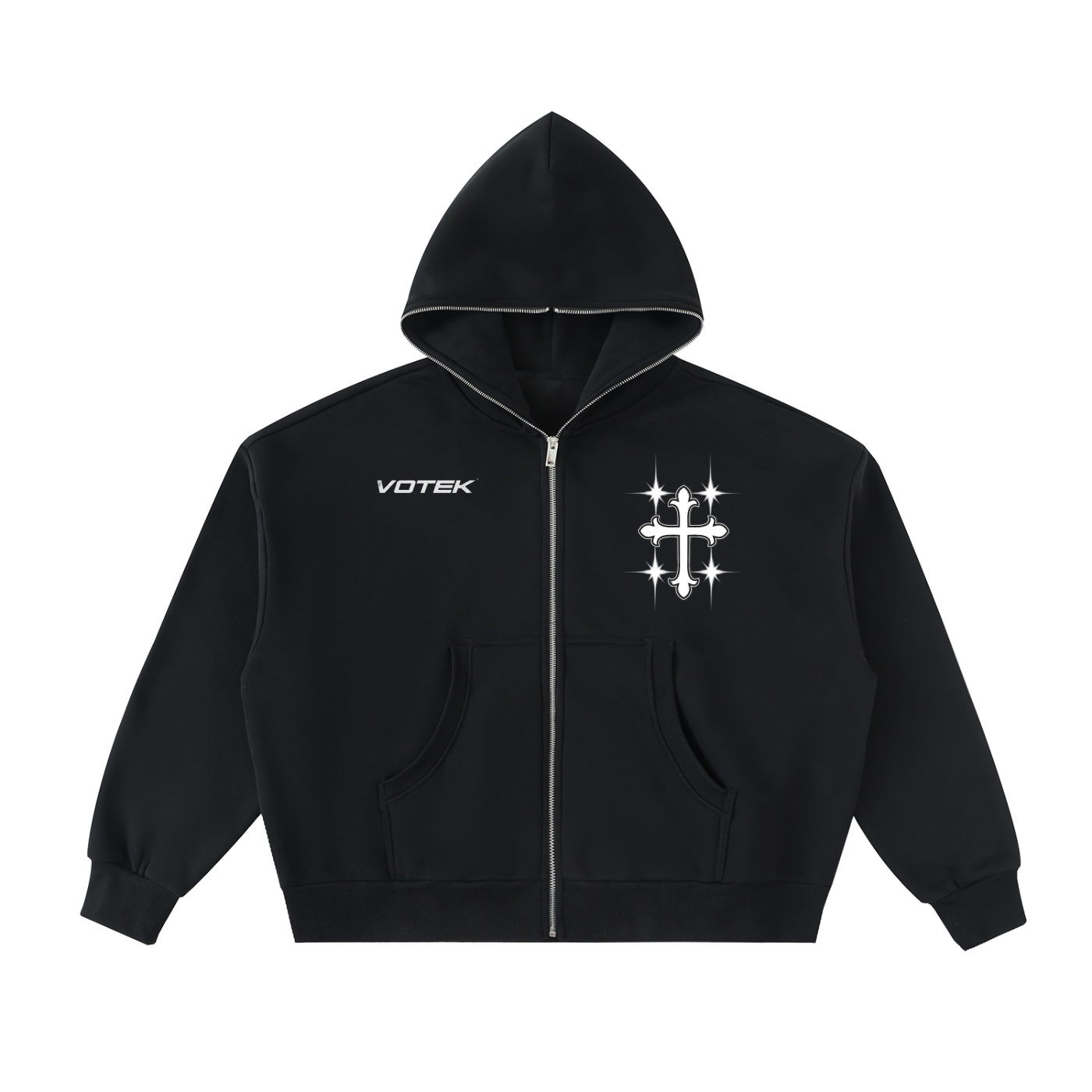 Fleeced Full-Zip Boxy Hoodie